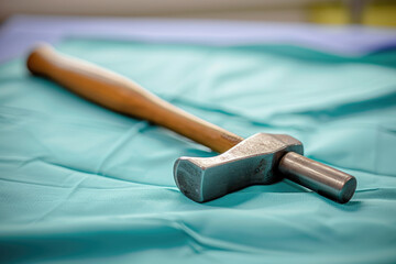 Close-up of a reflex hammer on a neurologists examination table