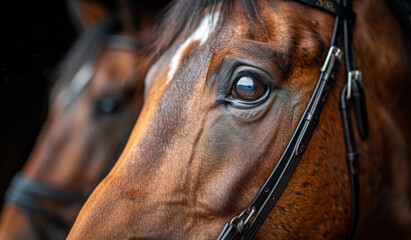 Horse Eye Close-Up. The horse's focus is soft and gentle, highlighting its expressive nature.