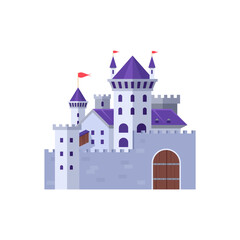 Blue medieval castle in fantasy kingdom, ancient magic palace of king vector illustration