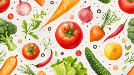 Vibrant Vegetable Illustration of Fresh Produce and Spices