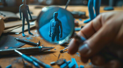 Fototapeta premium Photo of Magnifier glass focus to manager icon 