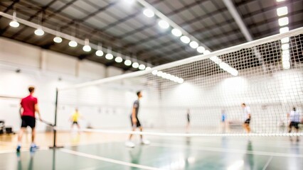 Badminton Court Blur - A badminton court with nets and players, out of focus.
