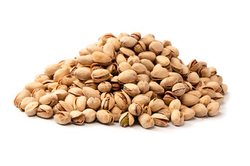 Tasty pistachios isolated on a white background.