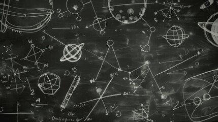 A chalkboard filled with numerous scientific formulas, mathematical equations, and diagrams, symbolizing the depth and complexity of scientific research and education.
