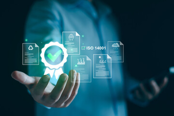 ISO 14001 concept. ISO standards quality control 14001 certified for environmental management...