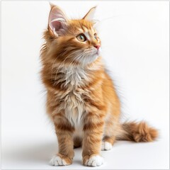 Obraz premium Orange Tabby Kitten Sitting on White Background