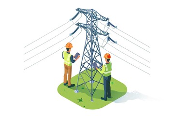 Transformer Maintenance of voltage Factory Electric Energy Distribution Chain work at height repair of power lines Engineer talking worker