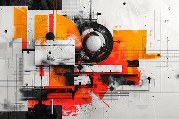 Abstract Composition with Geometric Shapes and Grunge Textures