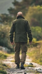 A Man Hiking Through a Green Forest on a Cloudy Day