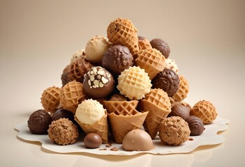 waffle cone filled with an assortment of colorful truffles
