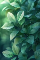 Obraz premium Lush Green Leaves with Soft Focus Background in Natural Sunlight