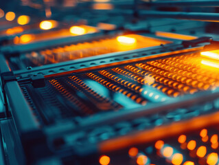 A close-up of a cutting-edge solar panel manufacturing facility, showcasing renewable energy and advanced green technology.