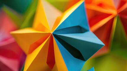Extreme close-up of a simple, geometric paper origami figure.