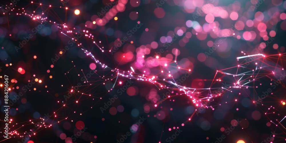 Poster abstract digital network with glowing particles, perfect for technology and data visualization proje