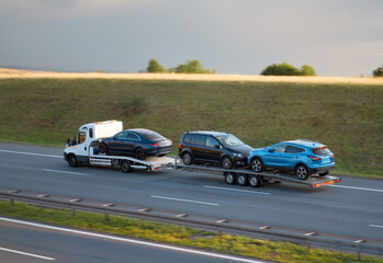 Towing Transportation Of Damaged Disabled Second-Handed Cars Vehicles To Repairs Station