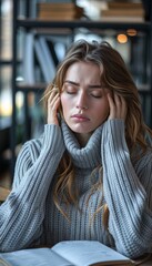 Fototapeta premium Person attending a headache and migraine awareness webinar, National Migraine and Headache Awareness Month, education and relief