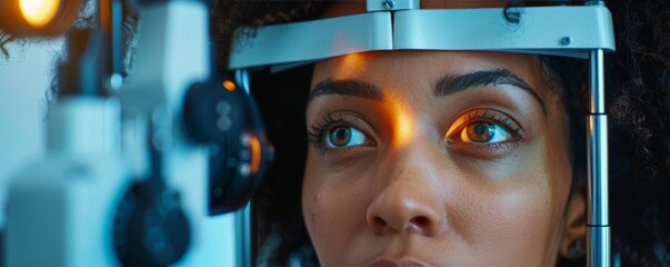 During an eye exam, a person receiving a glaucoma checkup, Glaucoma Awareness Month, early identification and care