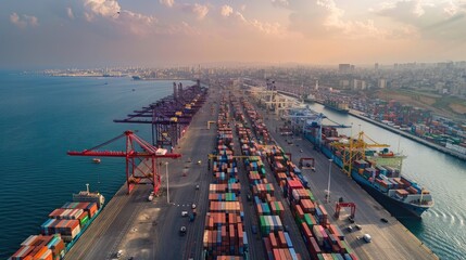 Aerial view of containers at the Port of Beirut. Beirut, Lebanon