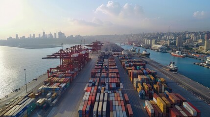 Aerial view of containers at the Port of Beirut. Beirut, Lebanon