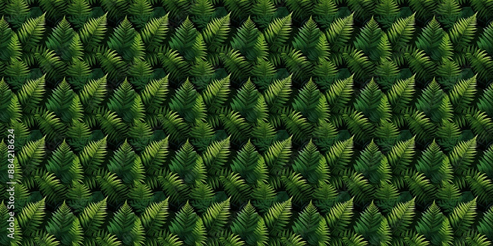 Wall mural ai generated illustration of botanical pattern with an array of fern leaves in shades of green