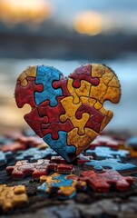 National Autism Awareness Month, love and connection, and autism awareness puzzle pieces making a heart