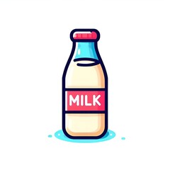 Cartoon style a bottle of milk on a white background, flat colors, in vector style