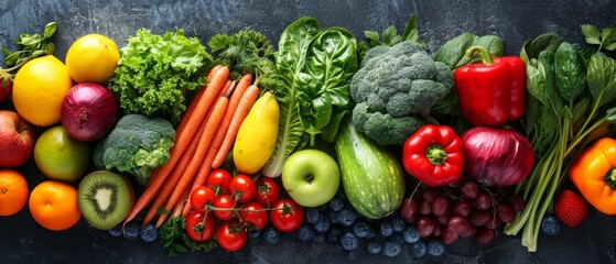 Colorful assortment of fruits and vegetables, National Nutrition Month, health and variety