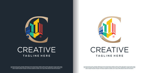 painting logo design with letter c concept premium vector