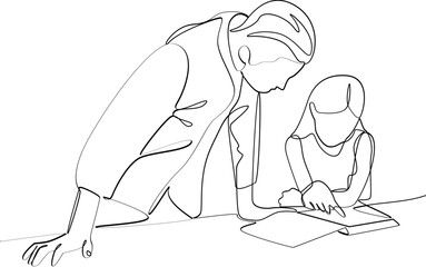 Father and daughter one line art illustration