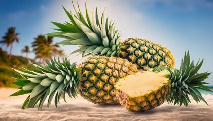 pineapple fruits on background 
