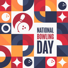 National Bowling Day. Holiday concept. Template for background, banner, card, poster with text inscription. Vector EPS10 illustration.
