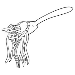 spaghetti on a fork illustration hand drawn outline vector