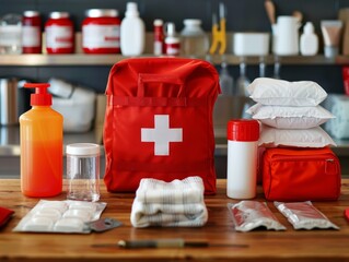 First aid kit and safety equipment in a home, National Safety Month, preparedness and protection