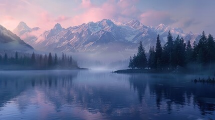 Alpine mountain lake at sunrise