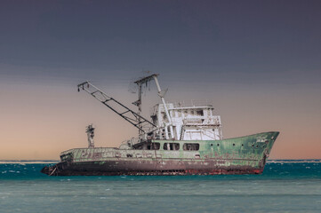 Old shipwreck at the sore of Red sea in Saudi Arabia