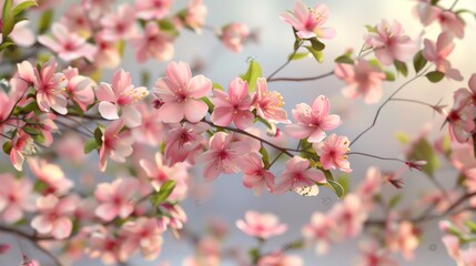 Delicate dance of pink cherry blossoms against the soft canvas of spring