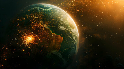 Naklejka premium A dystopian solar planet experiencing the effects of dark matter, with strange gravitational anomalies and distortions 