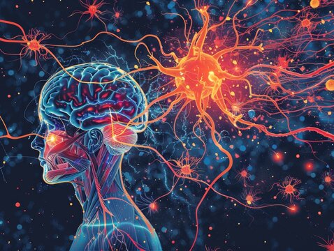 of nerves and brain with MS awareness symbols, Multiple Sclerosis Awareness Month, education and awareness