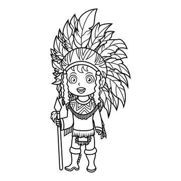 recommend clip art: Male Native American cartoon line art