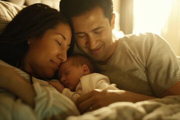 Fototapeta premium New Parents Gazing at Sleeping Baby