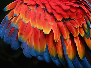 Fototapeta premium A close up of a bird's colorful feathers, with a mix of red, blue.