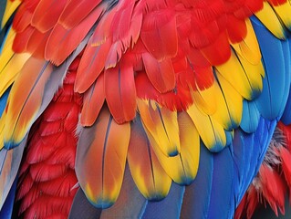 Obraz premium A close up of a bird's colorful feathers, with a mix of red, blue.