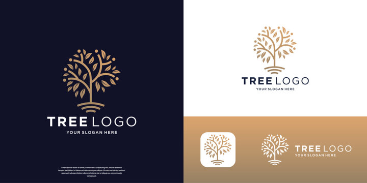  tree minimal logo vector symbol illustration design, nature tree line art logo design