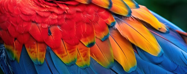Obraz premium A close up of a bird's colorful feathers, with a mix of red, blue.