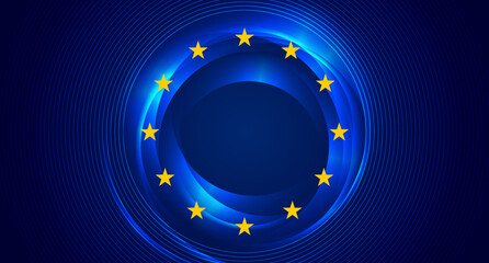 Blue glowing circles with yellow stars. European union flag style design. Vector abstract background © saicle