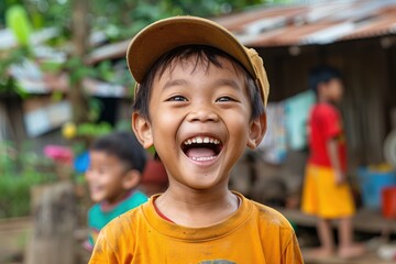 A Boy's Joyful Laughter in a Photo Filled with Happiness, Capture the Essence of Childhood Innocence and Unbridled Laughter in This Captivating Image The Boy's Face Radiates Pure Joy, Reflecting the