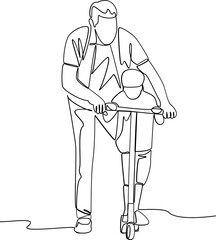 Father and son one line art illustration