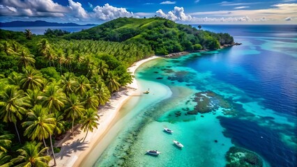 Tropical Paradise Island Beach Aerial View.