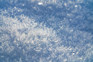 Obraz premium Macro of snow crystals on a field