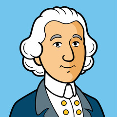 Cartoon of George Washington with different facial expressions in formal attire